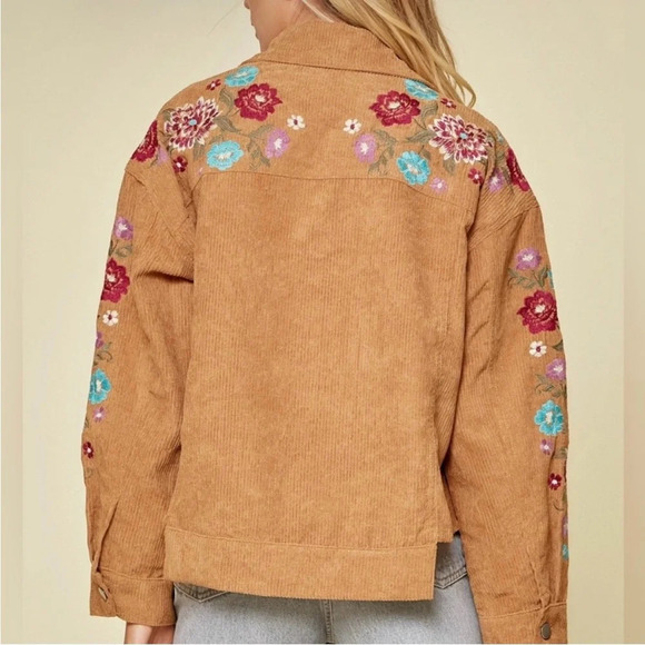 Savanna Jane Corduroy Oversized Floral Embroidered Boho Hippie  Jacket - Picture 2 of 7
